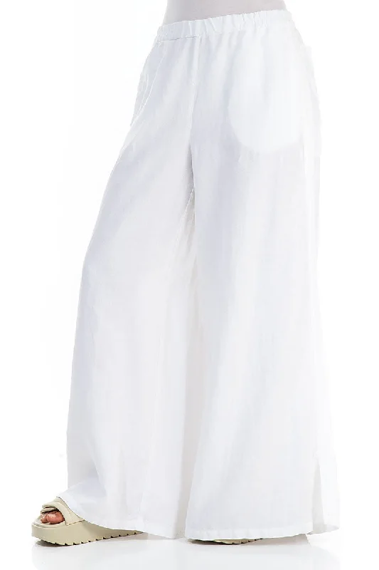 Flared Wide White Linen Trousers