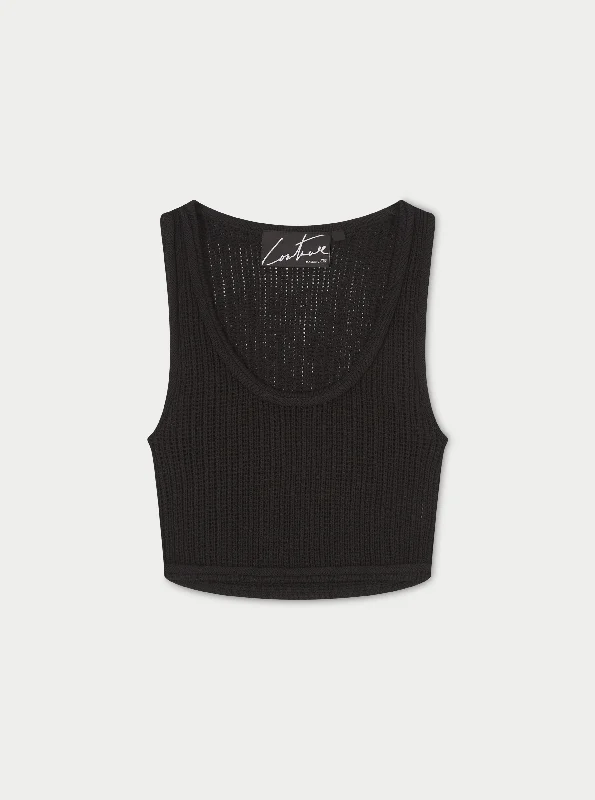 KNITTED VEST TOP - BLACK