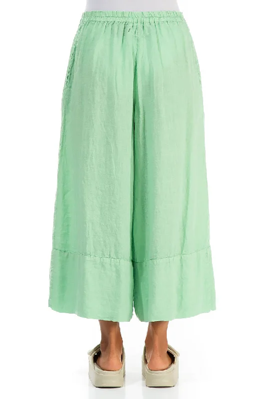 Wide Leg Cuffs Green Sorbet Linen Culottes