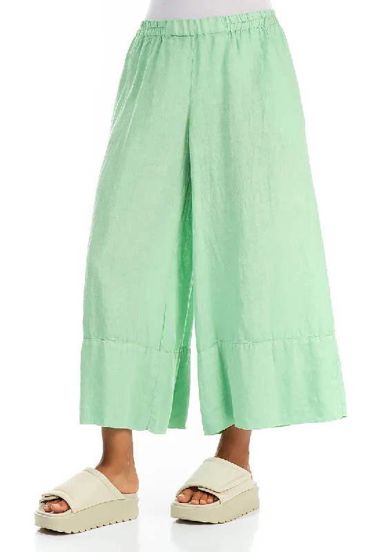 Wide Leg Cuffs Green Sorbet Linen Culottes